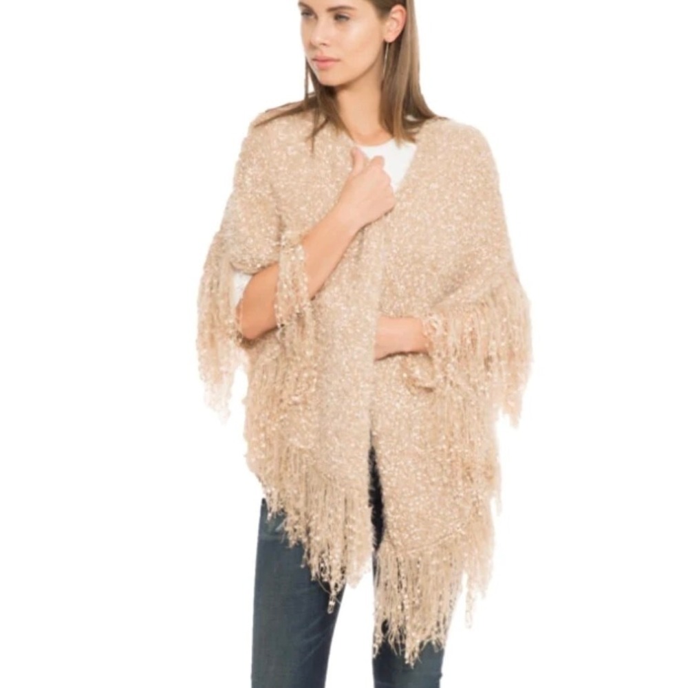 Muche & Muchette  Opa Bouclé Fringe Glam Rose Gold Cardigan Shawl One Size - Picture 3 of 14
